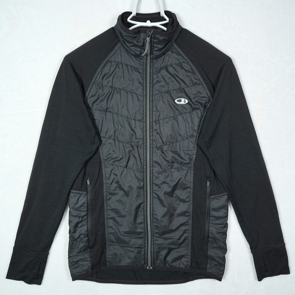 Icebreaker Merino GT Mens Black Hybrid Quilted Full Zip Jacket Wool Blend Small